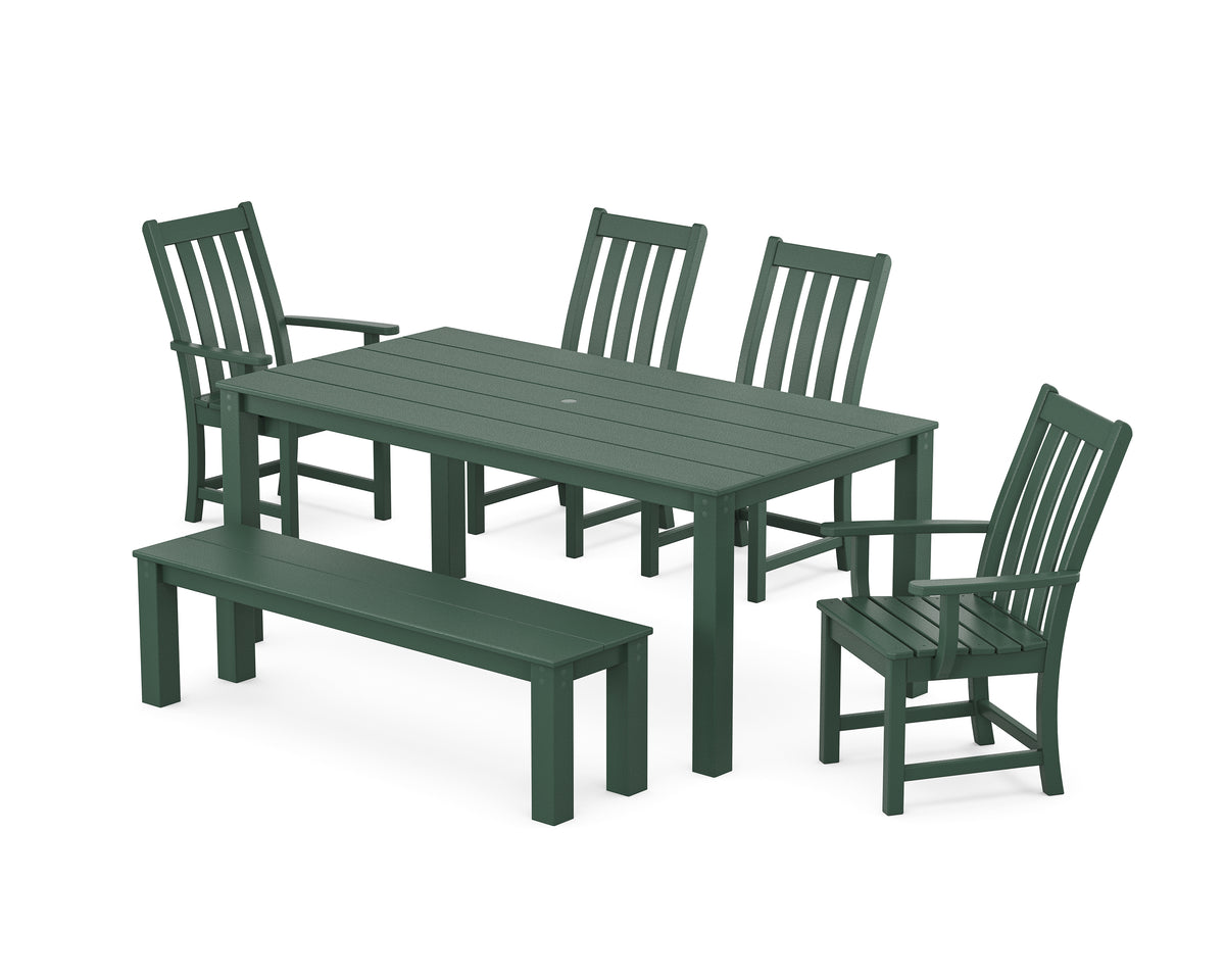 POLYWOOD Vineyard 6-Piece Parsons Dining Set with Bench with Vineyard Dining Side Chair in Green