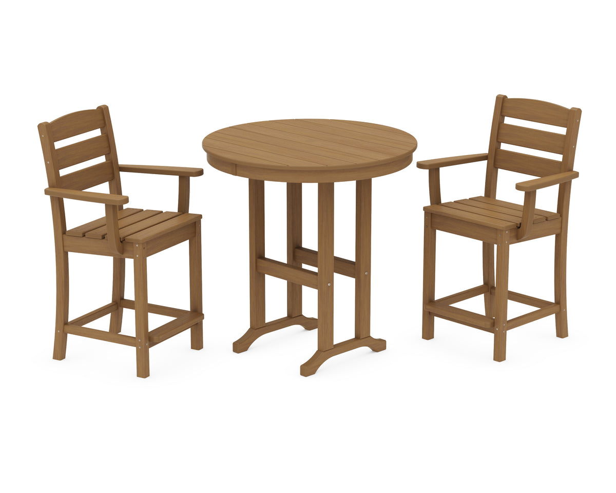 POLYWOOD Lakeside 3-Piece Round Farmhouse Arm Chair Counter Set in Natural
