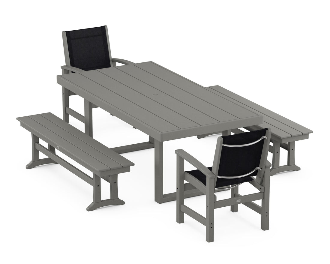 POLYWOOD Coastal 5-Piece Dining Set with Trestle Legs with EDGE 40" x 78" Dining Table in Slate Grey / Black