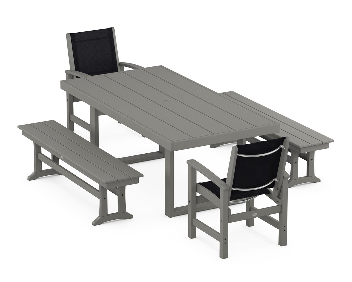 POLYWOOD Coastal 5-Piece Dining Set with Trestle Legs with EDGE 40" x 78" Dining Table in Slate Grey / Black