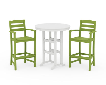 POLYWOOD La Casa Café 3-Piece Round Farmhouse Bar Set in Lime / White