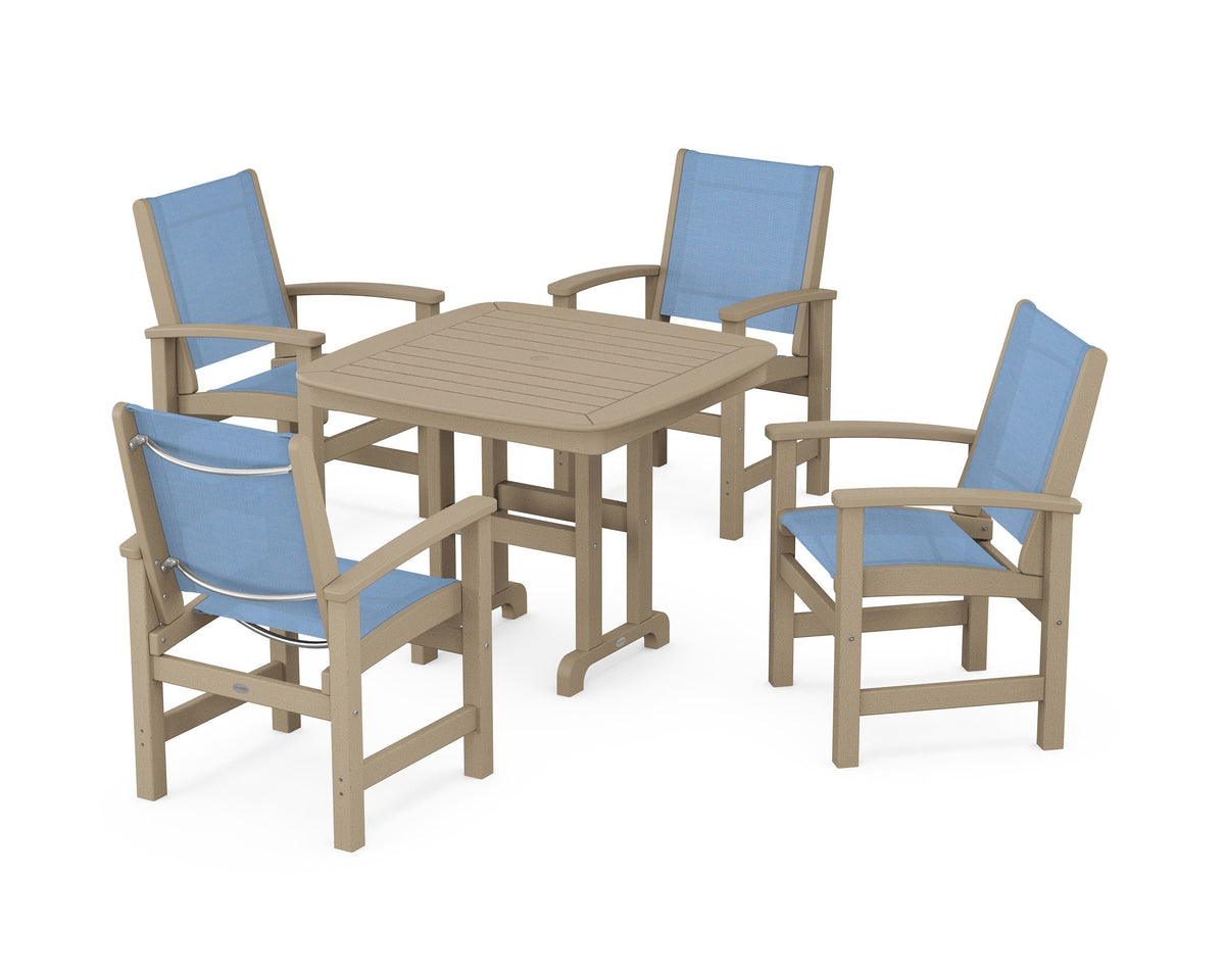 POLYWOOD Coastal 5-Piece Dining Set with Nautical 37" Dining Table in Vintage Sahara / Poolside