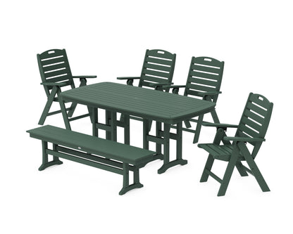 POLYWOOD Nautical Highback 6-Piece Dining Set with Bench in Green