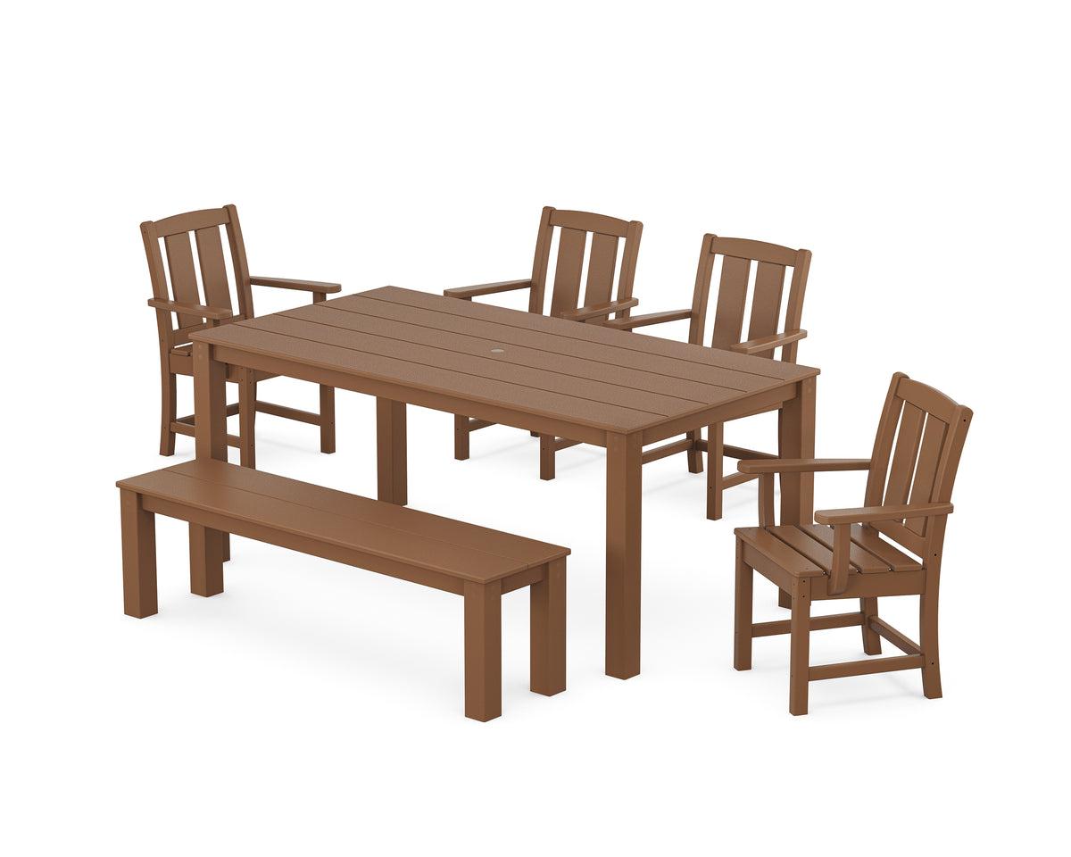 POLYWOOD Mission 6-Piece Parsons Dining Set with Bench in Teak