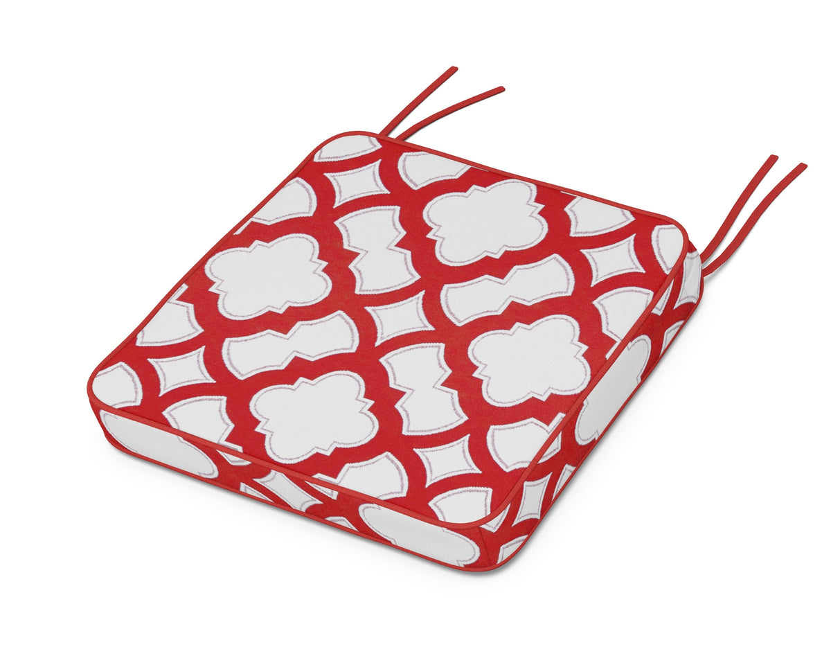 POLYWOOD Chinoiserie Side Chair Seat Cushion in Trellis Crimson