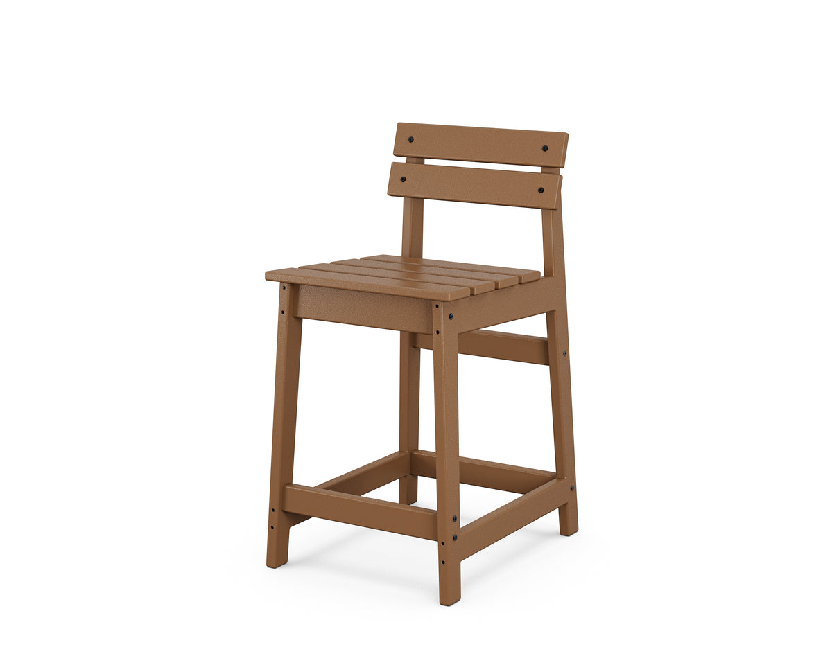 POLYWOOD Modern Studio Plaza Lowback Counter Chair in Teak