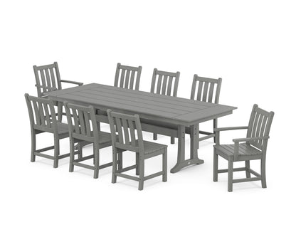POLYWOOD Traditional Garden 9-Piece Farmhouse Dining Set with Trestle Legs in Slate Grey