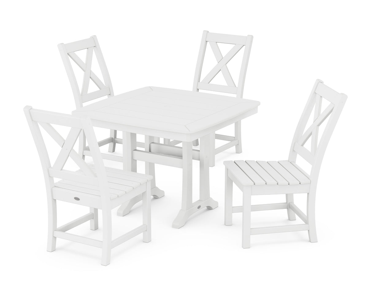 POLYWOOD Braxton Side Chair 5-Piece Dining Set with Trestle Legs - 37" Table in White