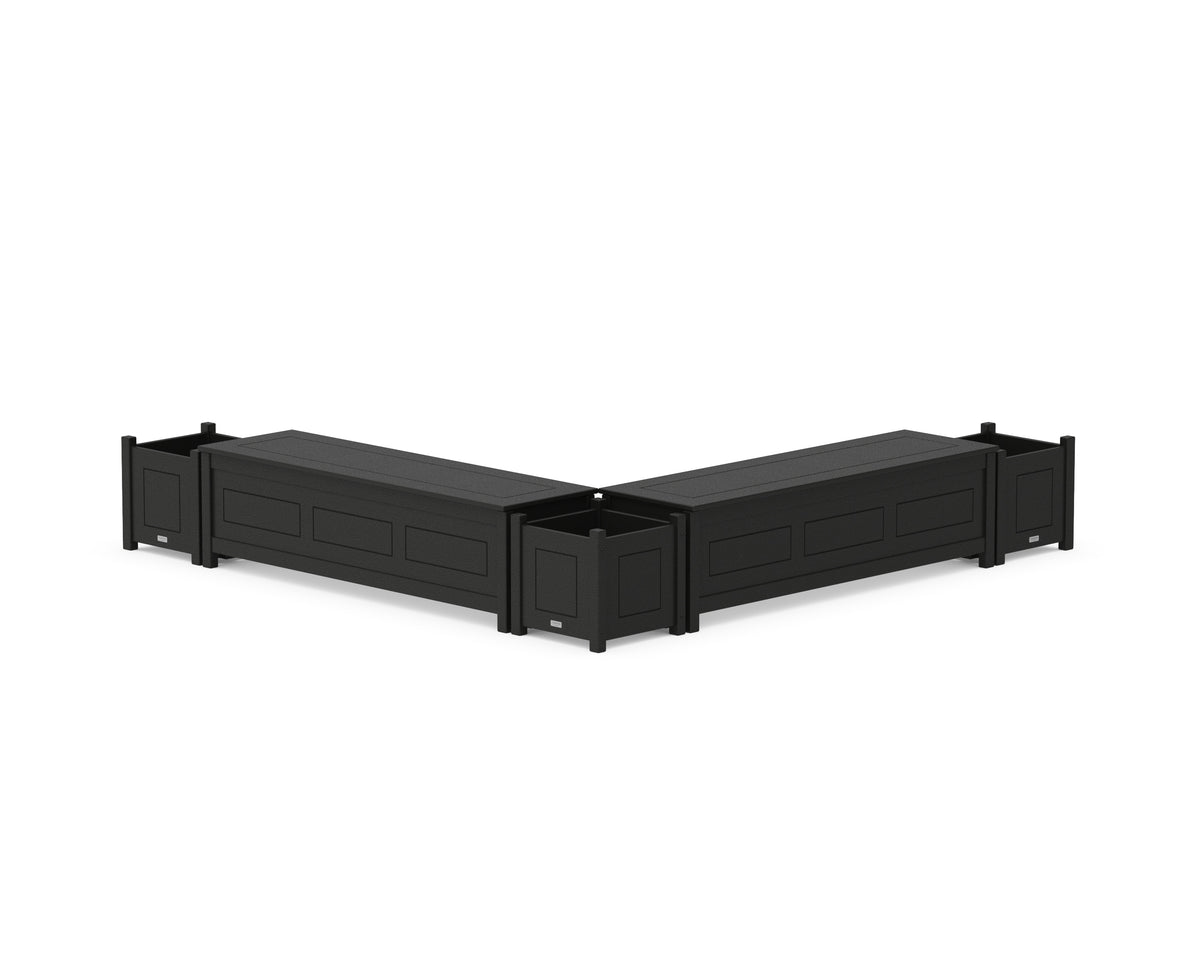 POLYWOOD 60" Country Living L-Shaped Planter Storage Bench Corner Set in Black