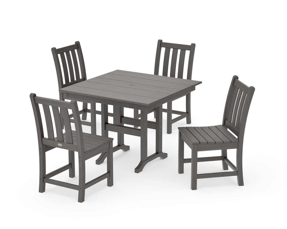 POLYWOOD Traditional Garden Side Chair 5-Piece Farmhouse Dining Set in Driftwood