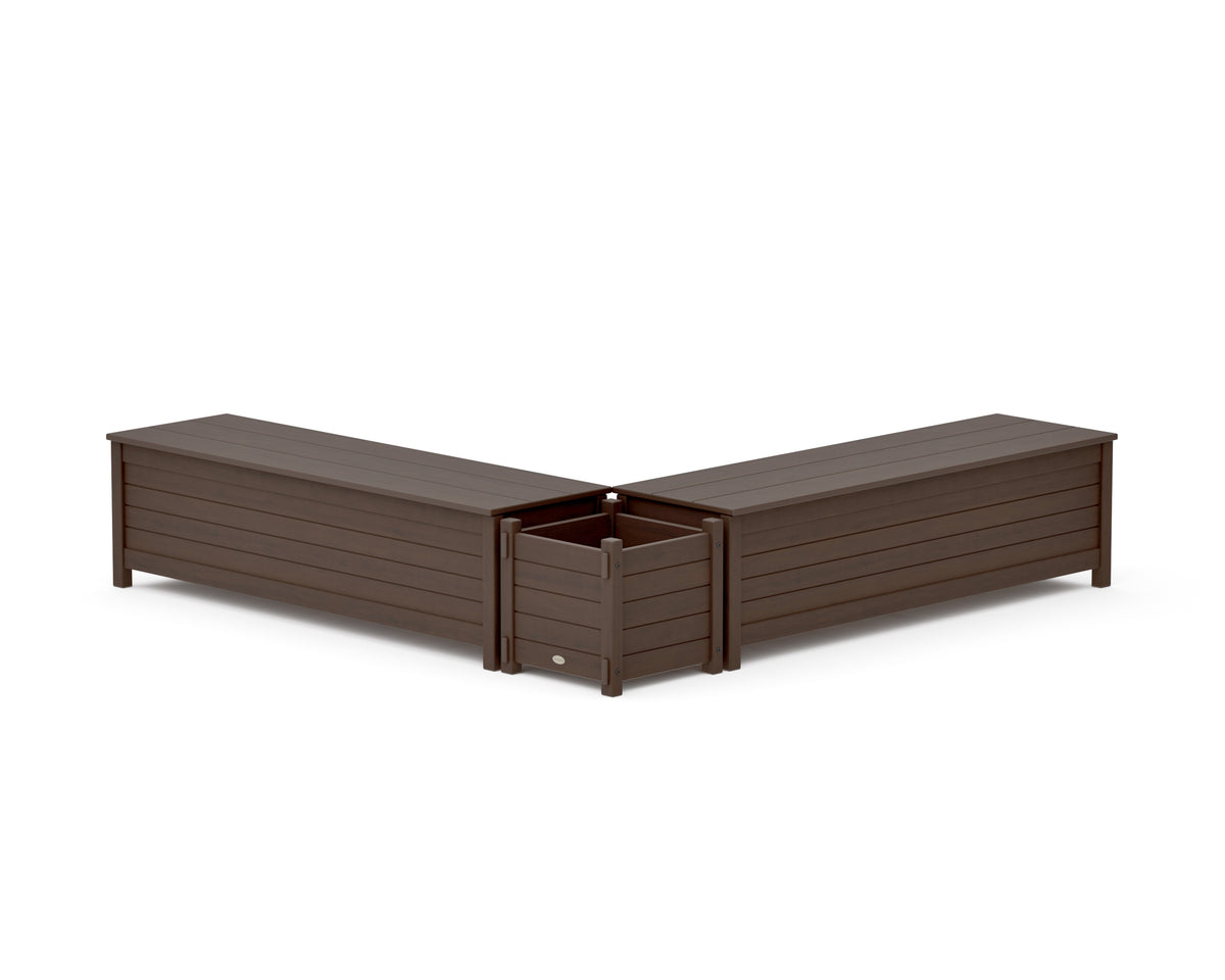 POLYWOOD 60" Nautical L-Shaped Planter Storage Bench Set in Kona