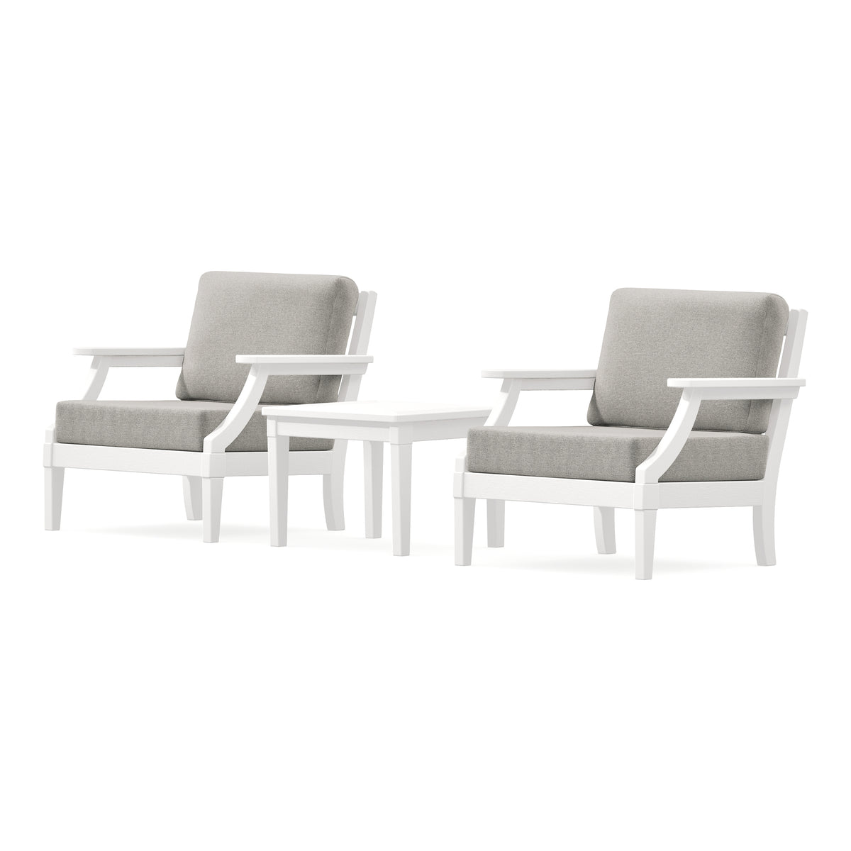 POLYWOOD PW Designer Series Estate 3-Piece Lounge Chair Set in Vintage White / Weathered Tweed