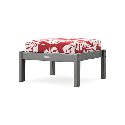POLYWOOD Chinoiserie Deep Seating Ottoman in Slate Grey / Leaf Crimson