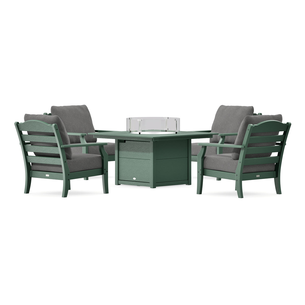 POLYWOOD Savannah 5-Piece Deep Seating Set with Fire Pit Table in Green