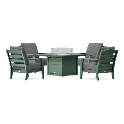 POLYWOOD Savannah 5-Piece Deep Seating Set with Fire Pit Table in Green