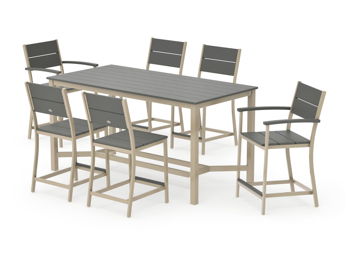 POLYWOOD Main Street 7-Piece Counter Set in Sand / Slate Grey