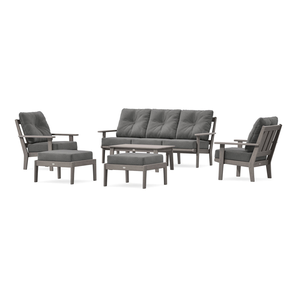POLYWOOD Oxford 6-Piece Lounge Sofa Set in Driftwood