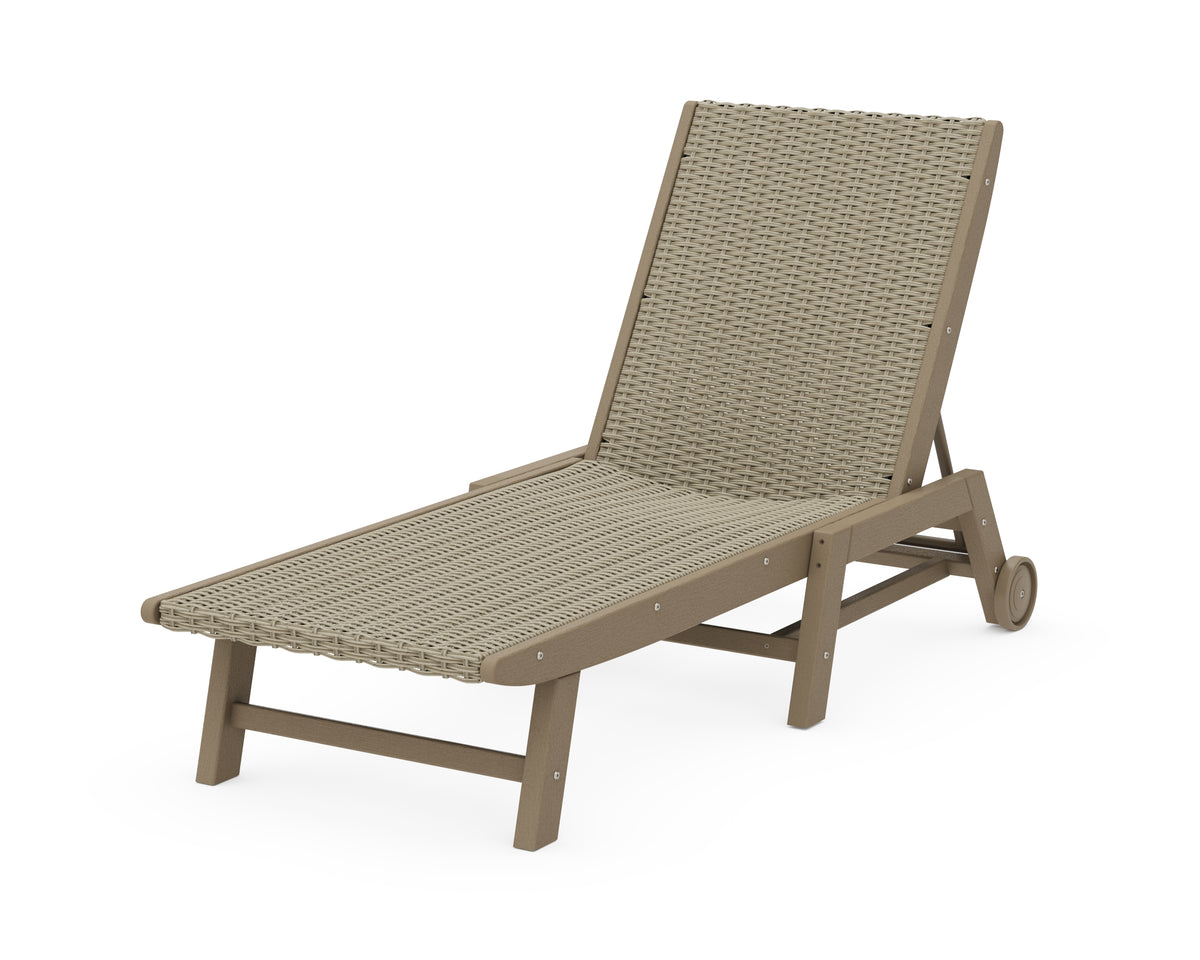POLYWOOD Coastal Woven Chaise with Wheels in Vintage Sahara / Dune Grass