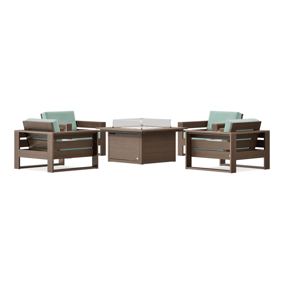 POLYWOOD PW Designer Series Latitude 5-Piece Lounge Fire Table Set in Kona / Glacier Spa