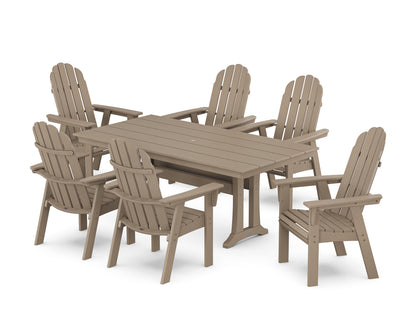 POLYWOOD Vineyard Curveback Adirondack Chair 7-Piece Farmhouse Dining Set with Trestle Legs in Vintage Sahara
