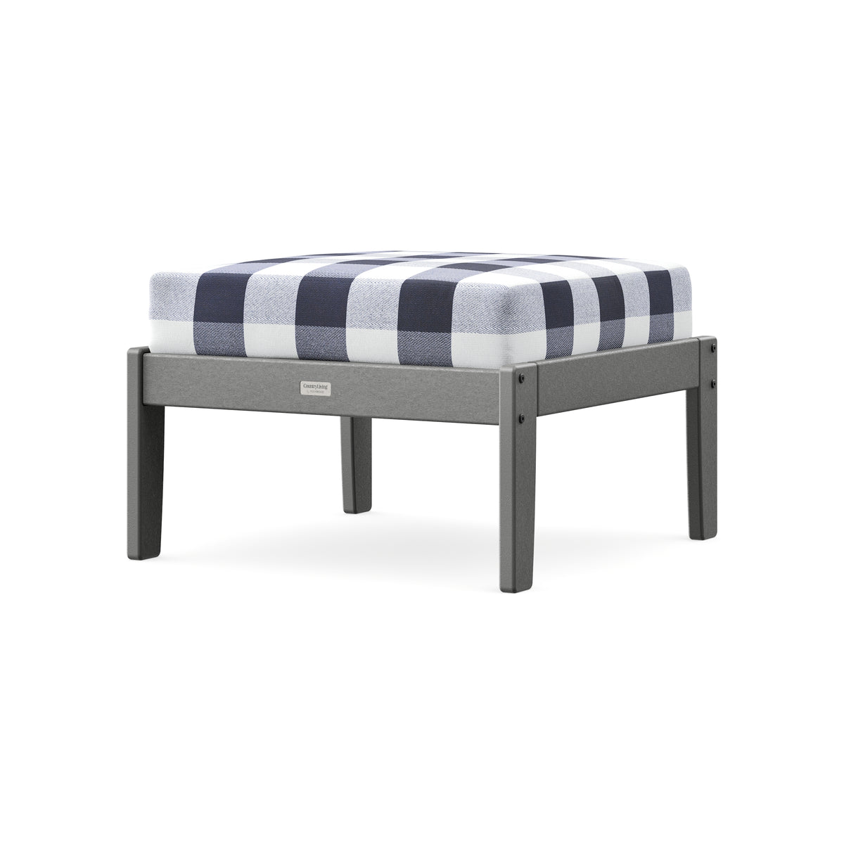 POLYWOOD Cottage Deep Seating Ottoman in Slate Grey / Buffalo Plaid Navy