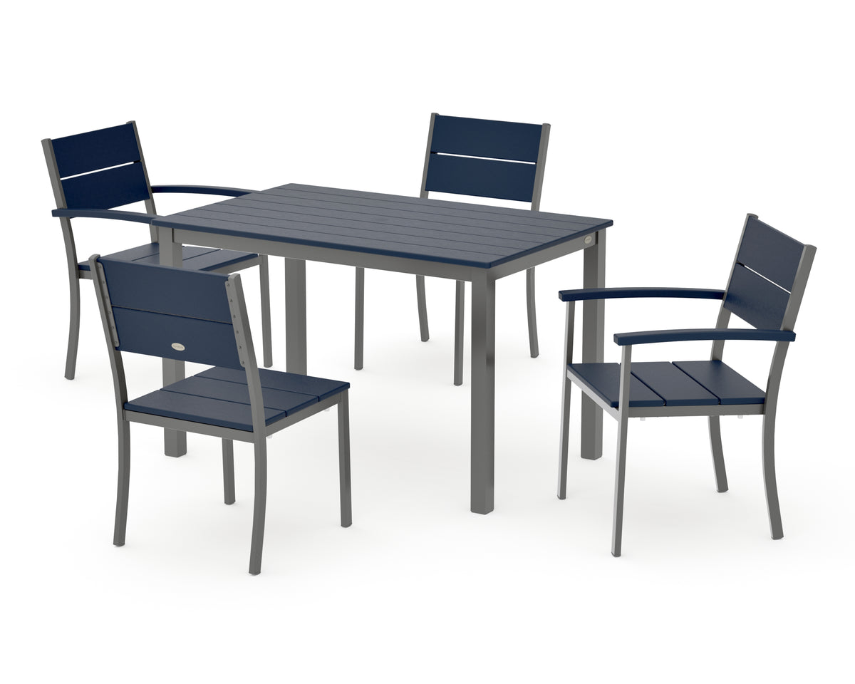 POLYWOOD Main Street 5-Piece Dining Set with Main Street 30 x 48 Dining Table in Charcoal / Navy