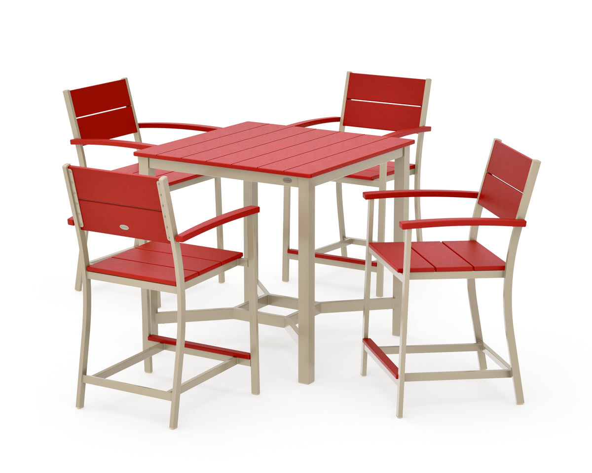 POLYWOOD Main Street 5-Piece Counter Set in Sand / Sunset Red