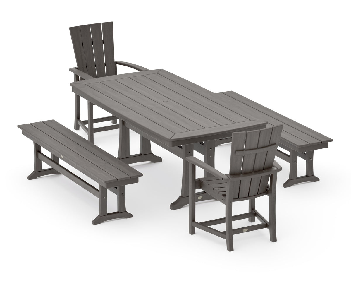 POLYWOOD Quattro 5-Piece Dining Set with Trestle Legs - 38" x 73" Table in Driftwood