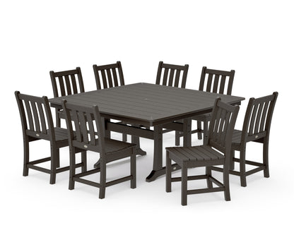 POLYWOOD Traditional Garden 9-Piece Nautical Trestle Dining Set in Vintage Coffee
