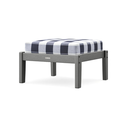 POLYWOOD Chinoiserie Deep Seating Ottoman in Slate Grey / Buffalo Plaid Navy