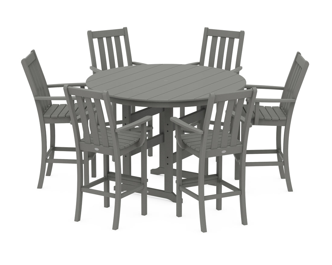 POLYWOOD Vineyard 7-Piece Arm Chair Round Farmhouse Bar Set in Slate Grey