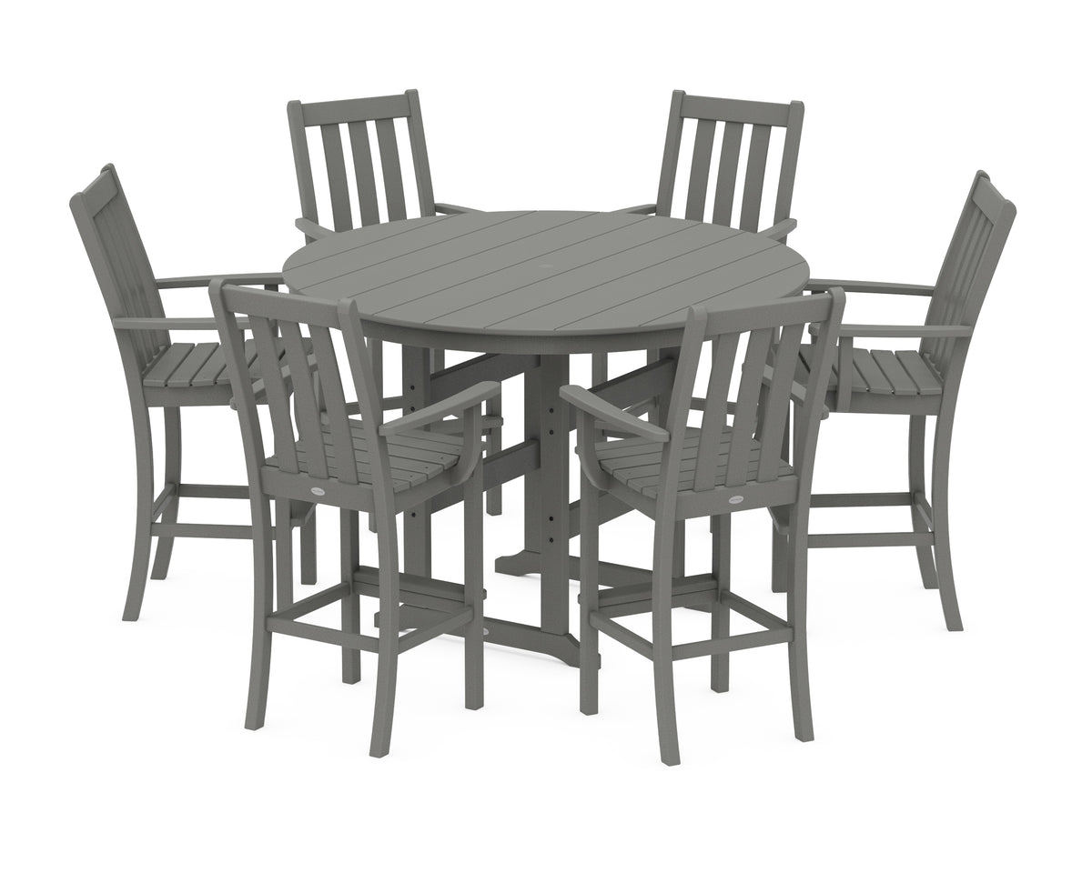 POLYWOOD Vineyard 7-Piece Arm Chair Round Farmhouse Bar Set in Slate Grey