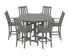 POLYWOOD Vineyard 7-Piece Arm Chair Round Farmhouse Bar Set in Slate Grey