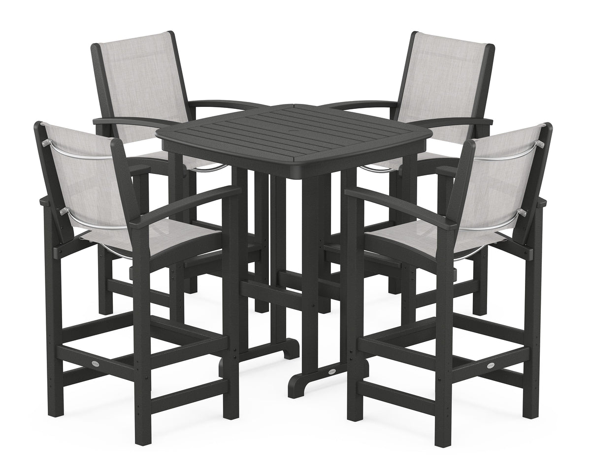POLYWOOD Coastal 5-Piece Bar Set in Black / Parchment