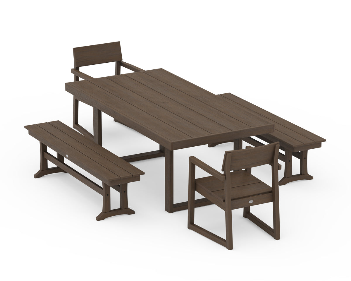POLYWOOD EDGE 5-Piece Dining Set with Benches (EDGE 40" x 78" Table) in Kona