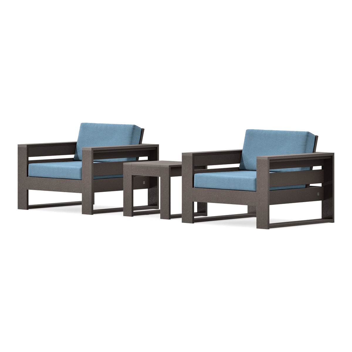 POLYWOOD PW Designer Series Latitude 3-Piece Lounge Chair Set in Vintage Coffee / Sky Blue