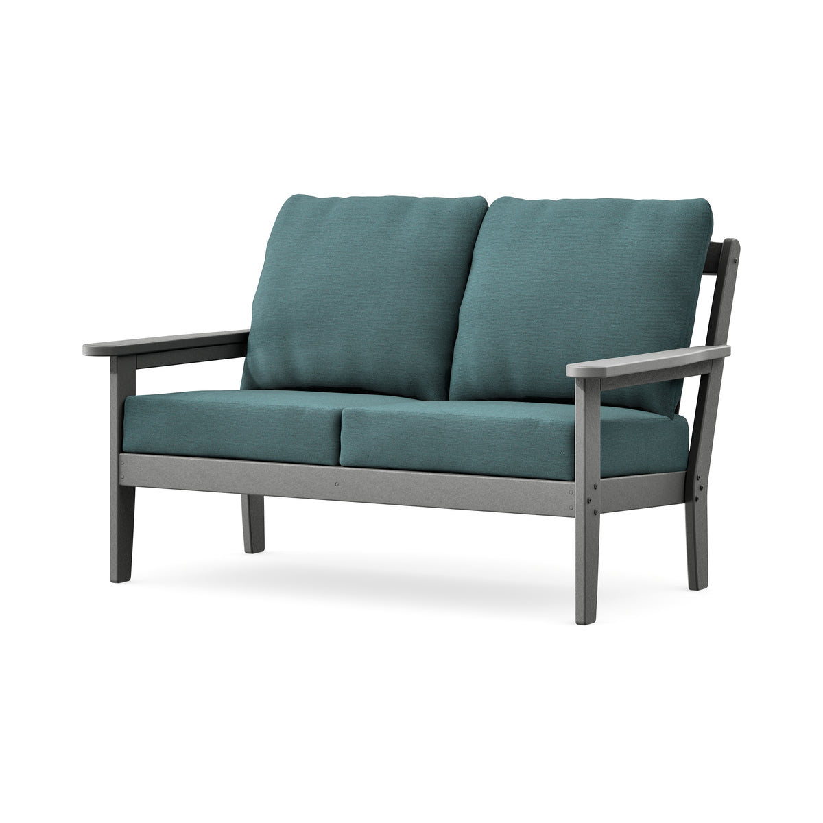 POLYWOOD Cottage Deep Seating Loveseat in Slate Grey / Ocean Teal