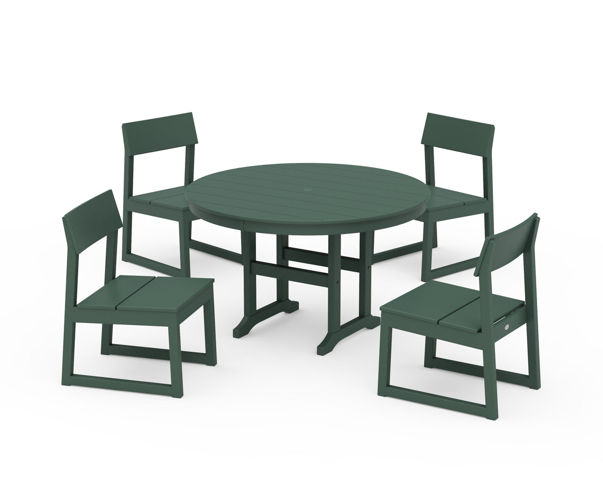 POLYWOOD EDGE Side Chair 5-Piece Round Farmhouse Dining Set in Green
