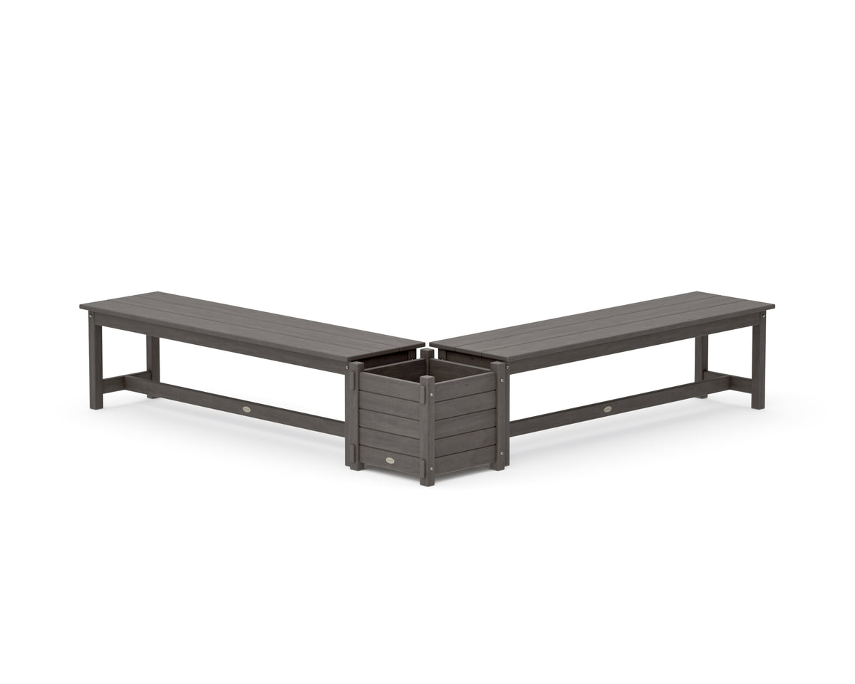 POLYWOOD 60" Nautical L-Shaped Planter Bench Set in Driftwood