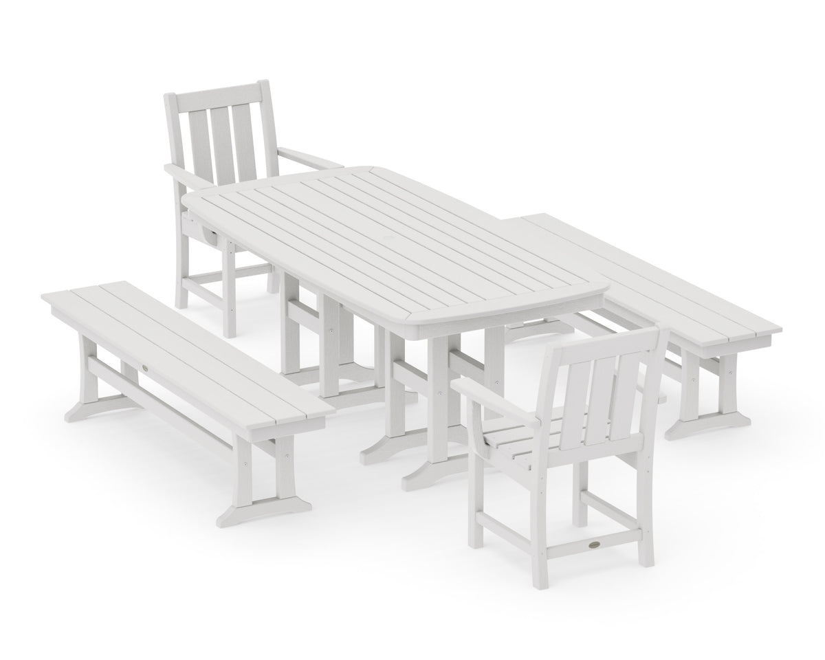 POLYWOOD Oxford 5-Piece Dining Set with Benches in Vintage White