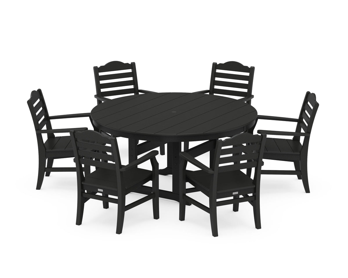 POLYWOOD Savannah 7-Piece Arm Chair Round Farmhouse Dining Set in Black