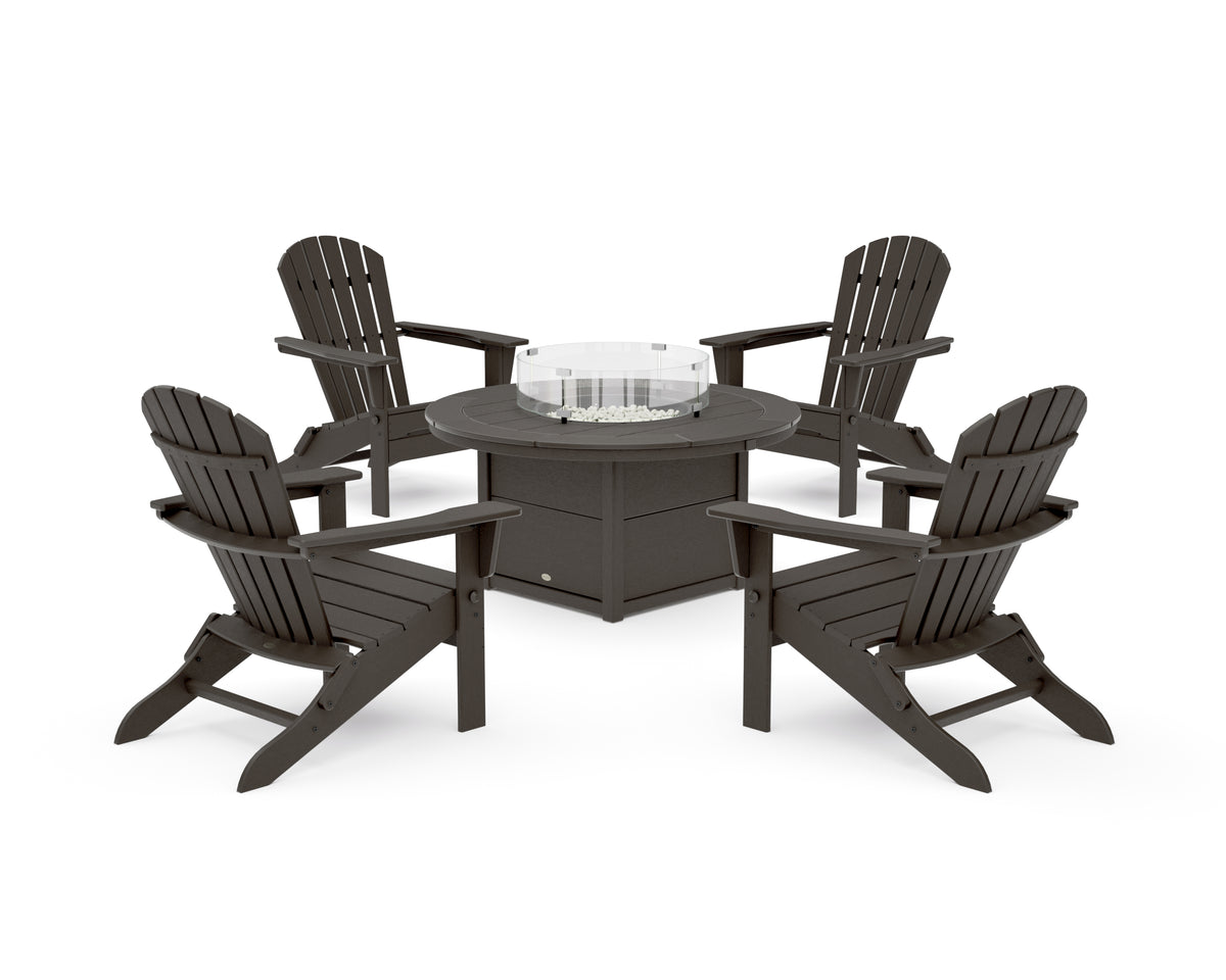 POLYWOOD South Beach 5-Piece Folding Adirondack Fire Chat Set in Vintage Coffee