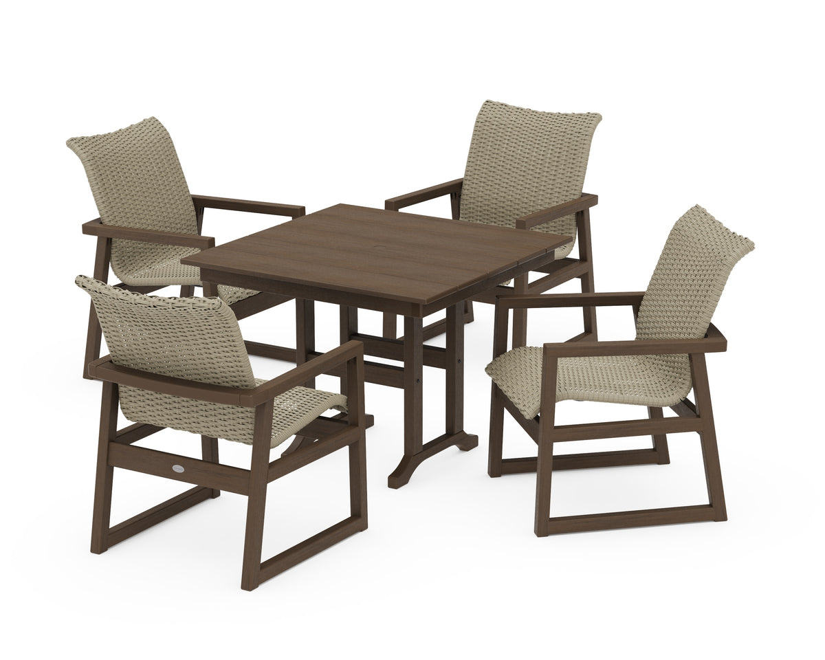 POLYWOOD EDGE Woven 5-Piece Farmhouse Dining Set in Kona / Dune Grass