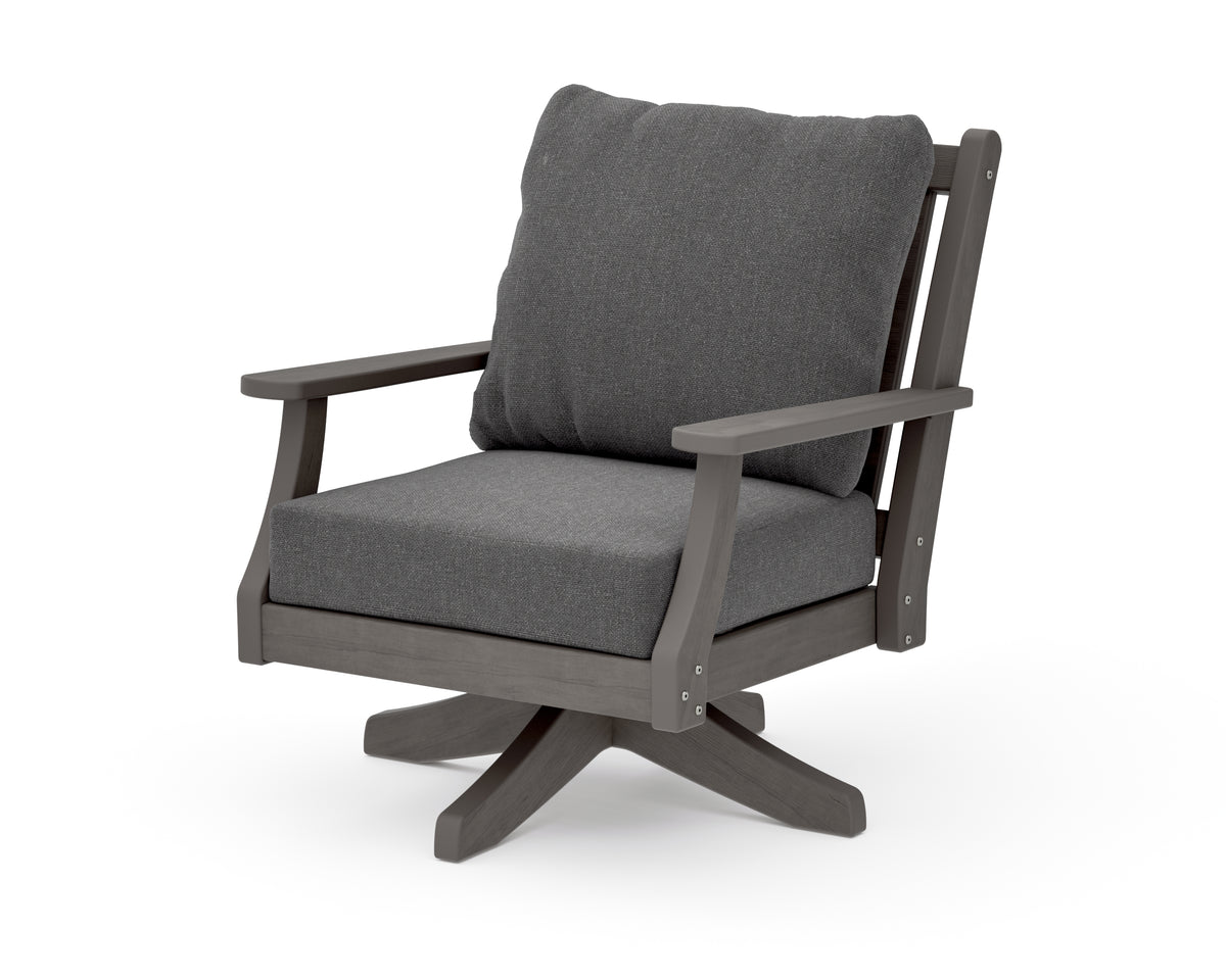 POLYWOOD Wovendale Deep Seating Swivel Chair in Driftwood / Ash Charcoal