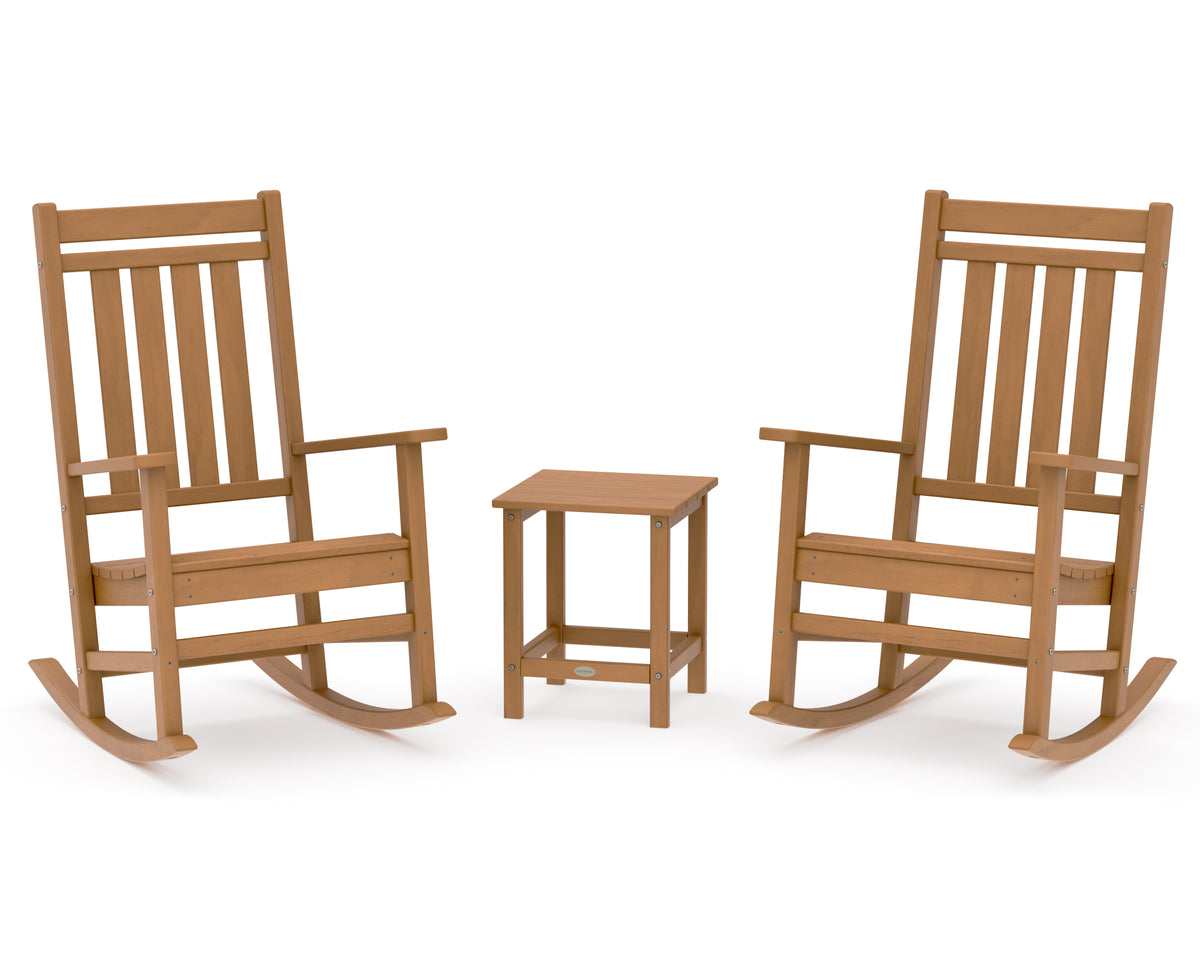 POLYWOOD Estate 3-Piece Rocking Chair Set with Long Island 18" Side Table in Natural