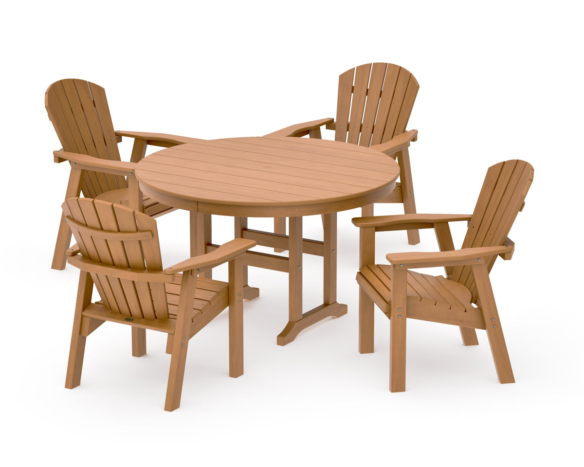 POLYWOOD Seashell 5-Piece Round Farmhouse Dining Set in Natural