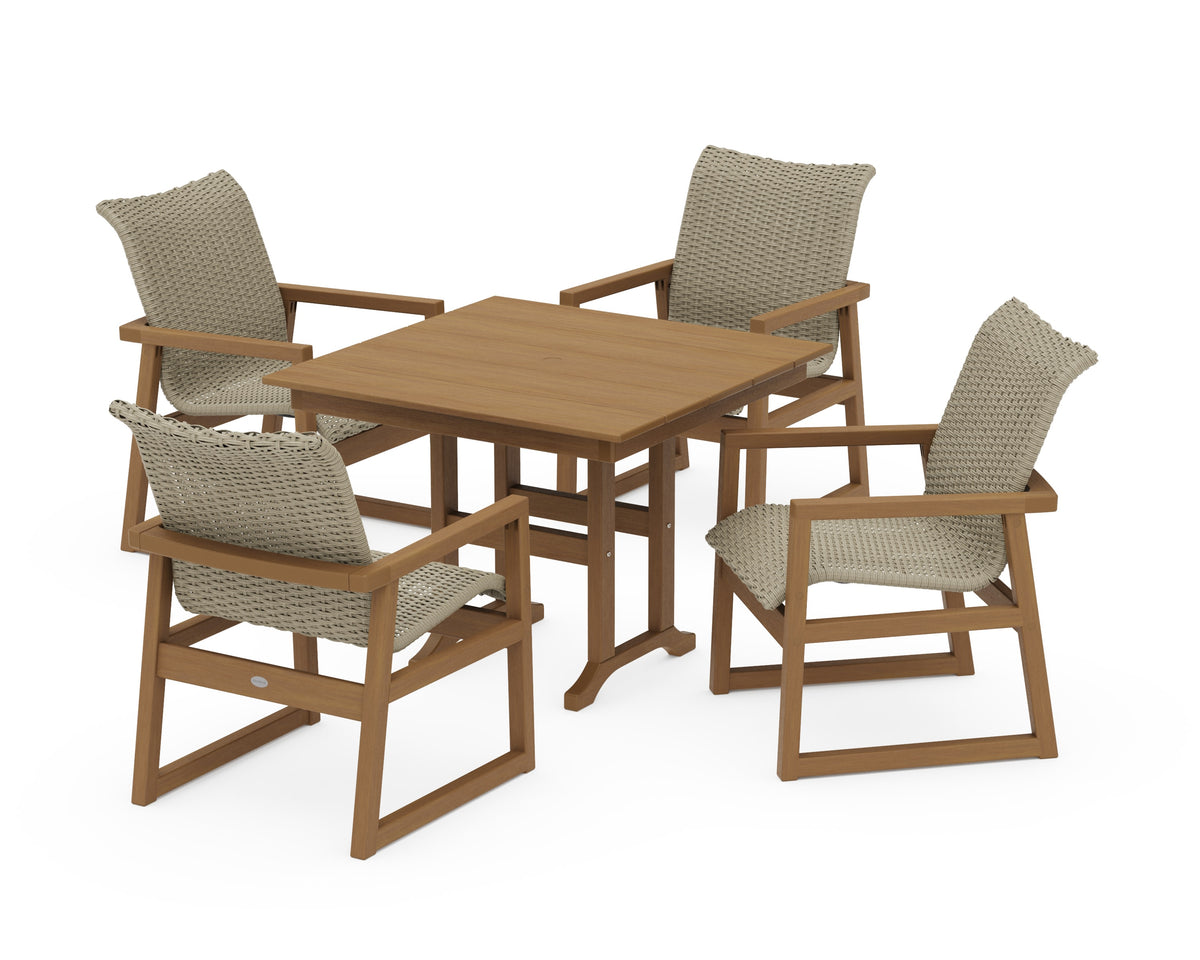 POLYWOOD EDGE Woven 5-Piece Farmhouse Dining Set in Natural / Dune Grass