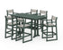 POLYWOOD EDGE Sling Arm Chair 7-Piece Farmhouse Bar Set with Trestle Legs in Green / Birch
