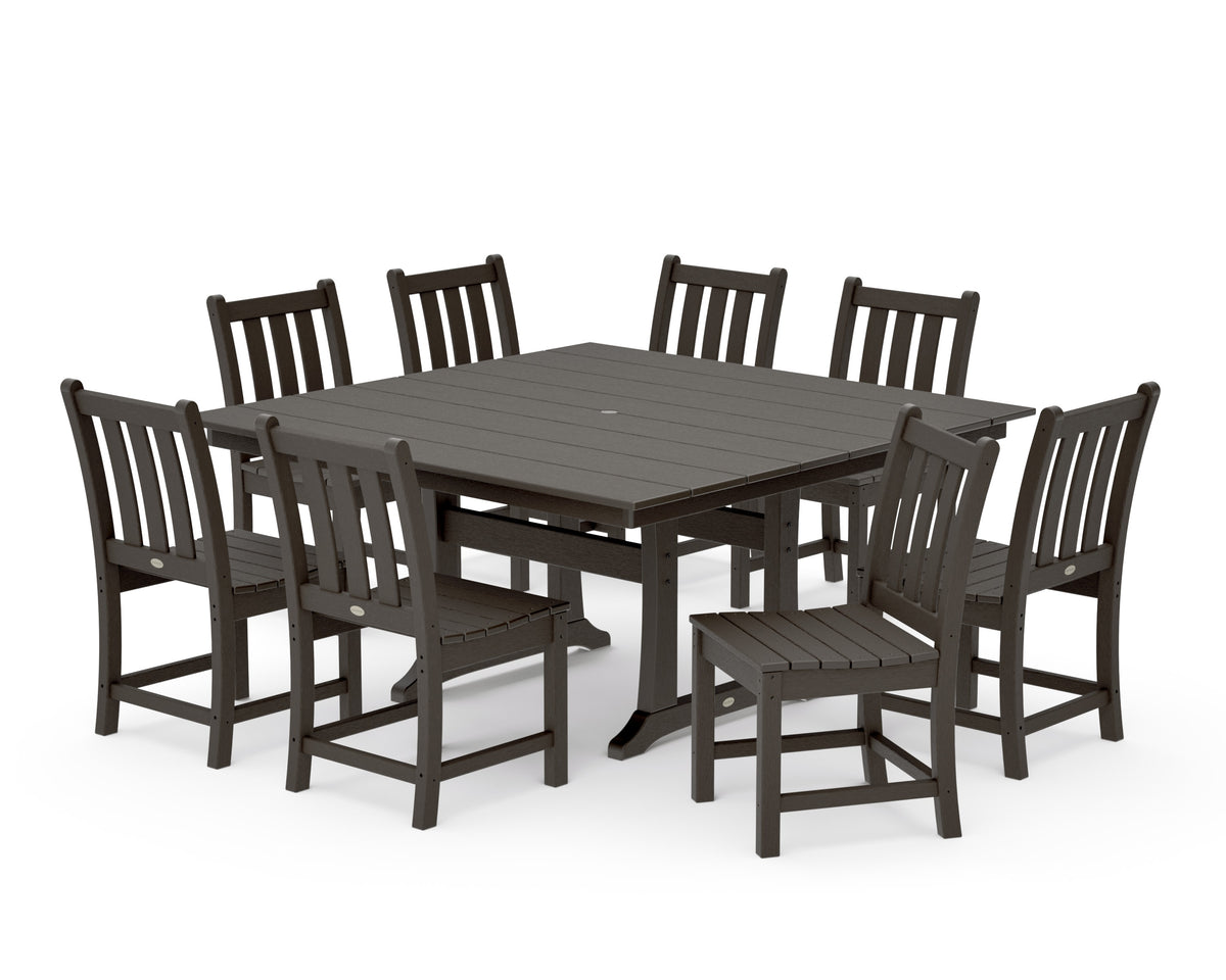 POLYWOOD Traditional Garden 9-Piece Farmhouse Trestle Dining Set in Vintage Coffee