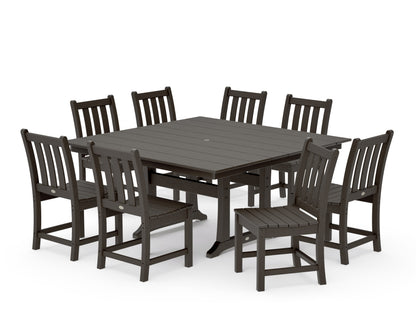 POLYWOOD Traditional Garden 9-Piece Farmhouse Trestle Dining Set in Vintage Coffee